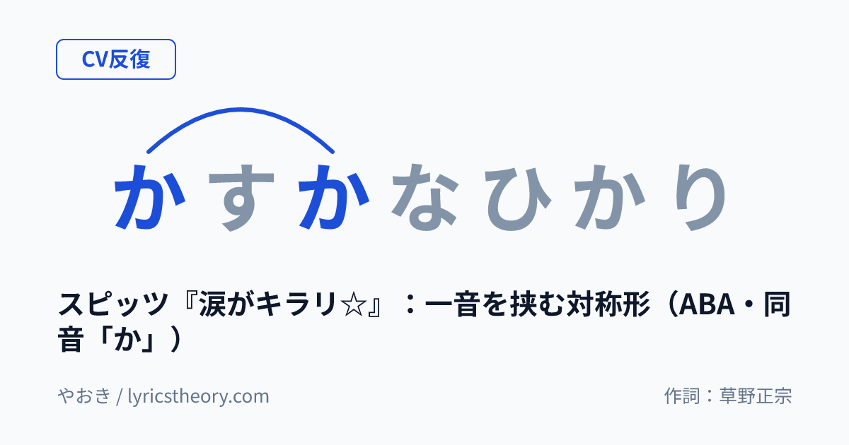 図: スピッツ『涙がキラリ☆』：一音を挟む対称形（ABA・同音「か」）
