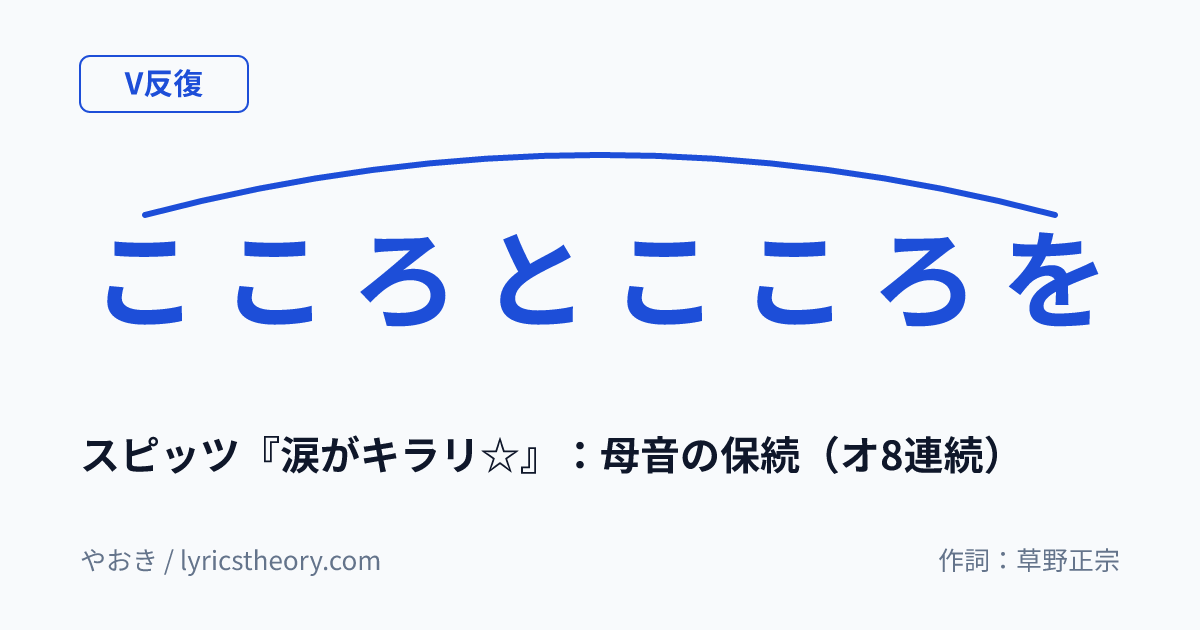 図: スピッツ『涙がキラリ☆』：母音の保続（オ8連続）