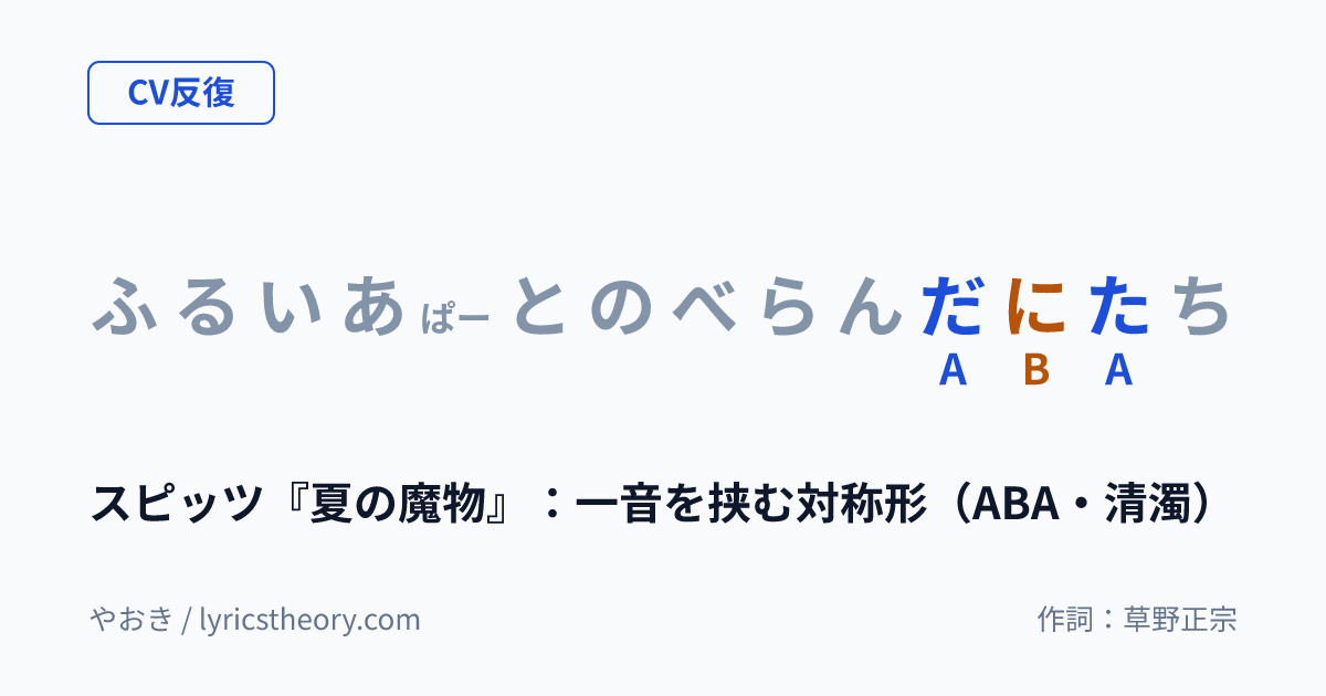 図: スピッツ『夏の魔物』：一音を挟む対称形（ABA・清濁）