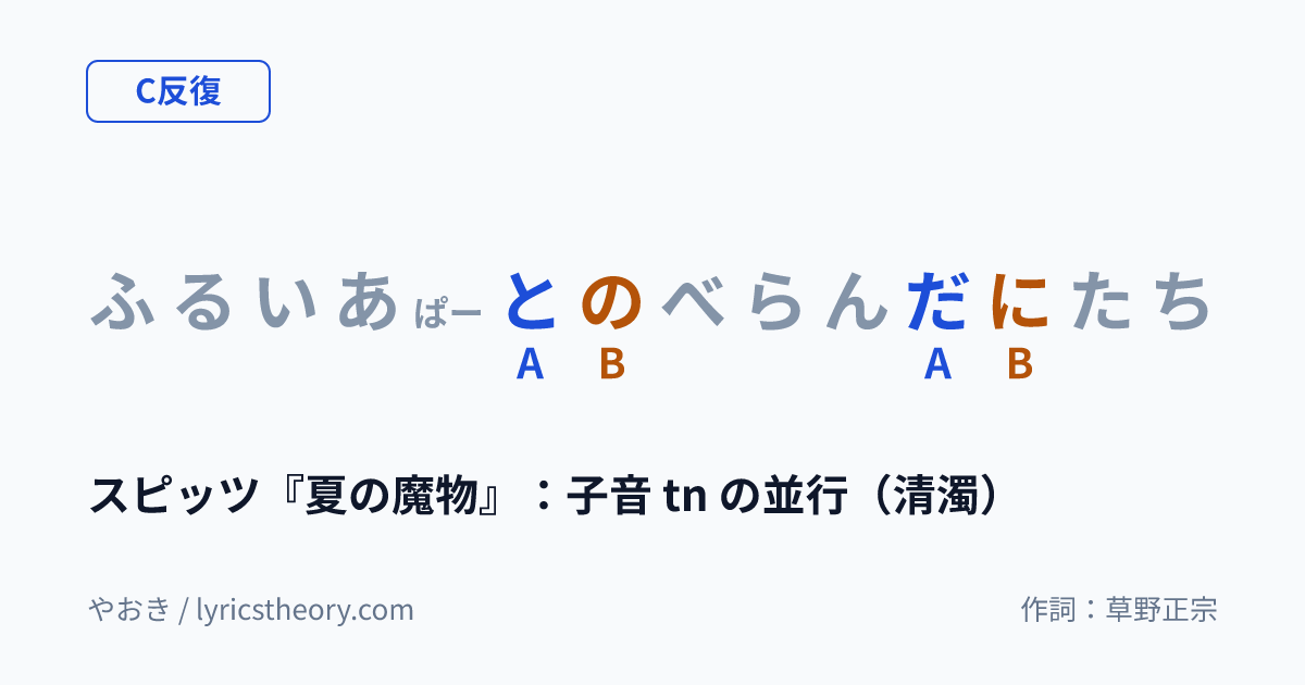 図: スピッツ『夏の魔物』：子音 tn の並行（清濁）
